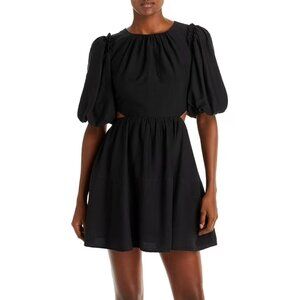 Black Moon River Open-Back Puff-Sleeve Dress - Sz M